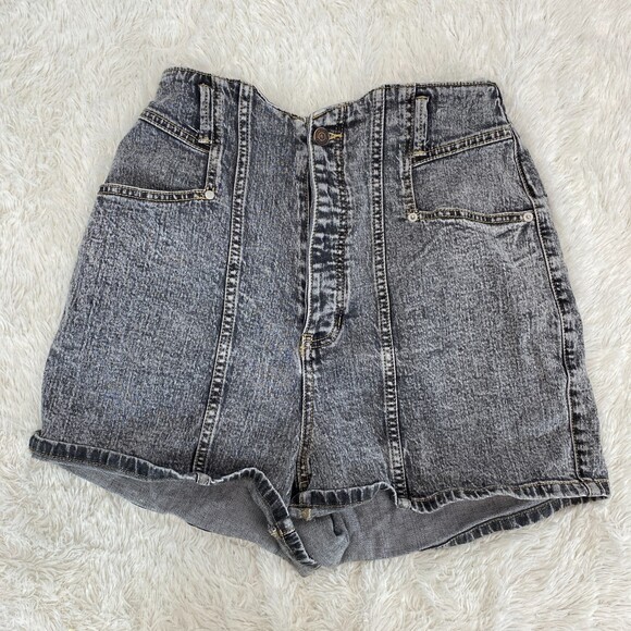 Happy x Nature Womens Gray Acid Wash High Rise Seamed Shorts Size 29 - Picture 2 of 9
